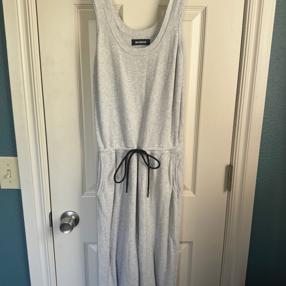 NAADAM Luxury Brand Sleeveless Jumpsuit in Light Grey Cotton Cashmere Blend Smal